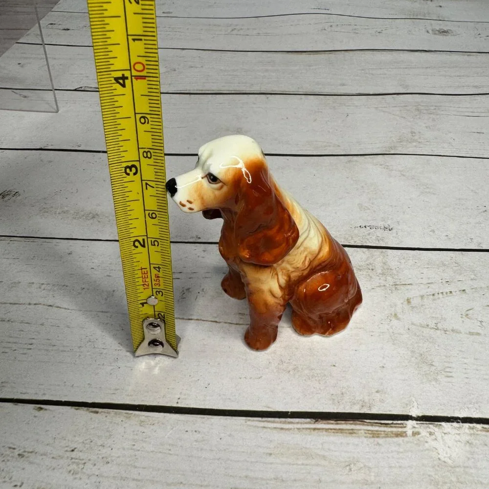Vintage Ceramic Cocker Spaniel Dog Figurine‎ Brown White Glazed 5